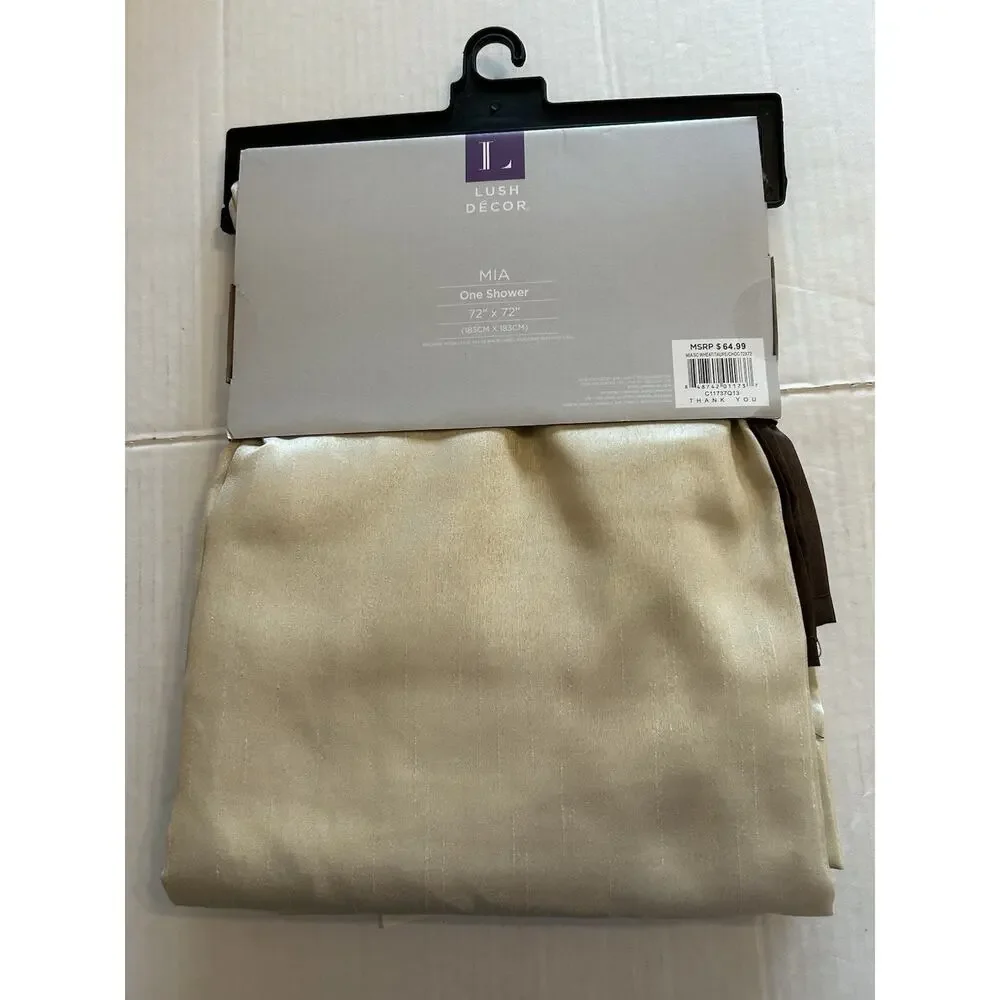 NWT Lush Décor Mia Shower Curtain Wheat Chocolate Taupe Satin Color Block Smooth